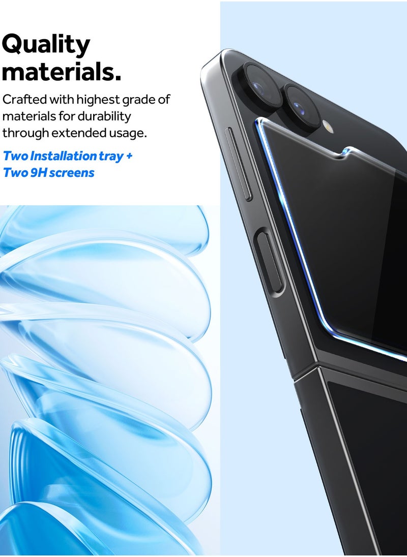 Snap Fit Samsung Galaxy Z Flip 6 Screen Protector Tempered Glass for outer Front Screen Easy Install Tray - [2 PACK]