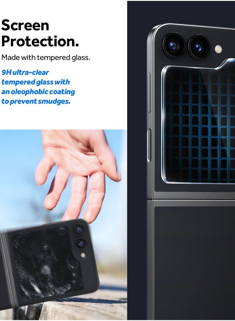 Snap Fit Samsung Galaxy Z Flip 6 Screen Protector Tempered Glass for outer Front Screen Easy Install Tray - [2 PACK]