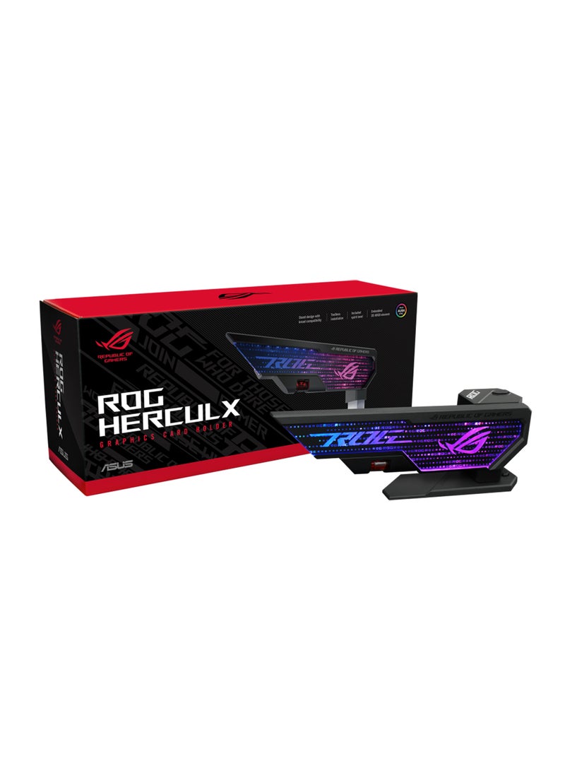 ASUS ROG Herculx Graphics Card Anti-Sag Holder Bracket (Solid Zinc Alloy Construction, Easy Toolless Installation, Included Spirit Level, Adjustable Height, Wide Compatibility, Aura Sync RGB) Black - Image 1