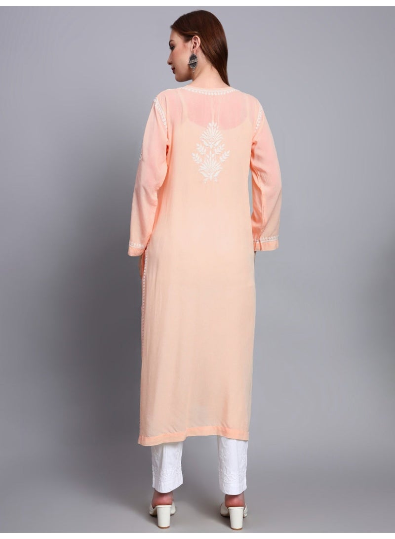 Alaya Hand Embroidered Chikankari Modal Straight Kurta-AL3683 - Image 2