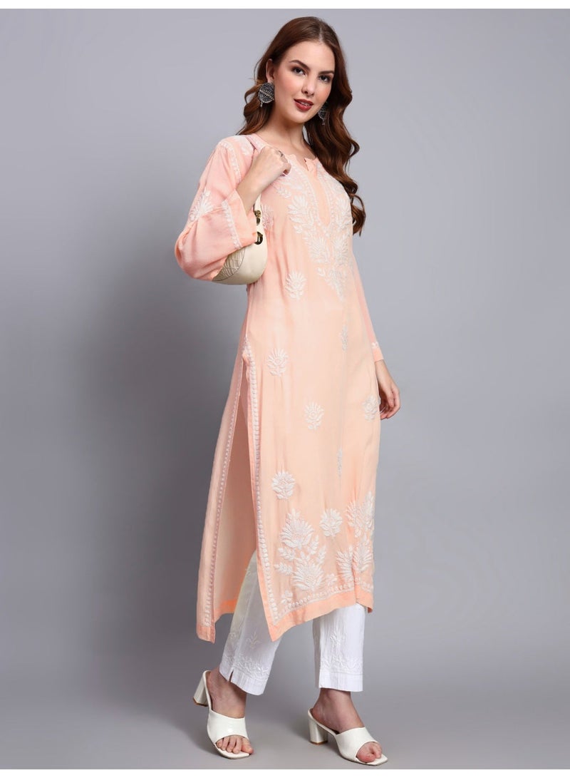 Alaya Hand Embroidered Chikankari Modal Straight Kurta-AL3683 - Image 4