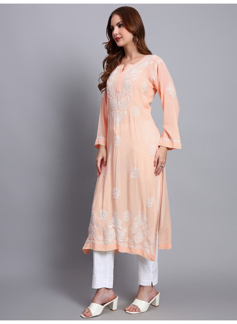 Alaya Hand Embroidered Chikankari Modal Straight Kurta-AL3683 - Image 3