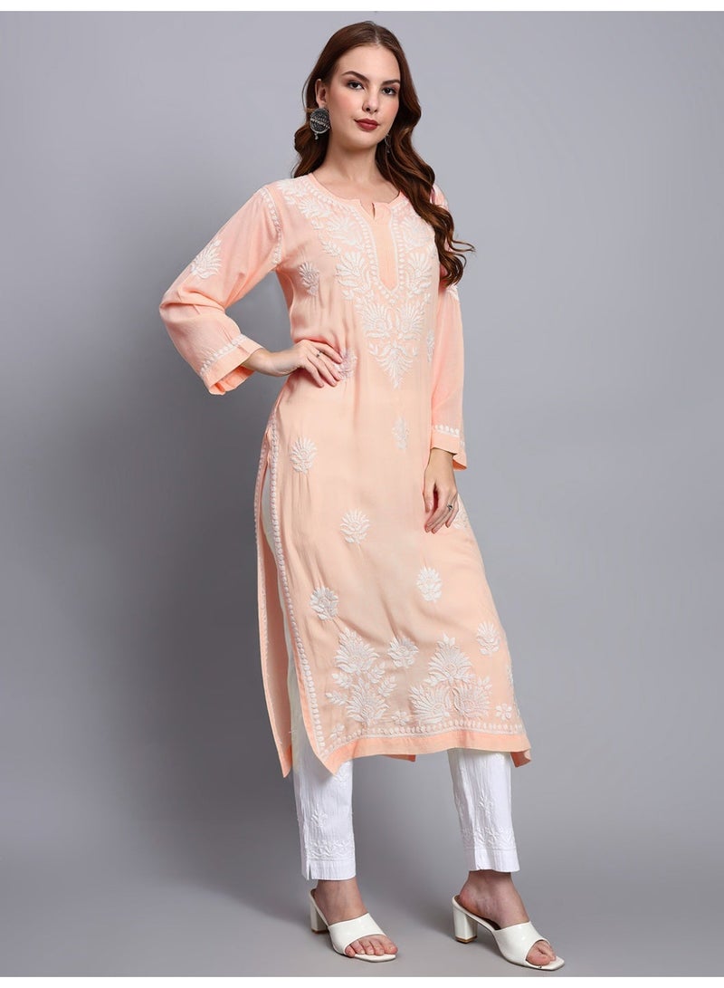 Alaya Hand Embroidered Chikankari Modal Straight Kurta-AL3683 - Image 5