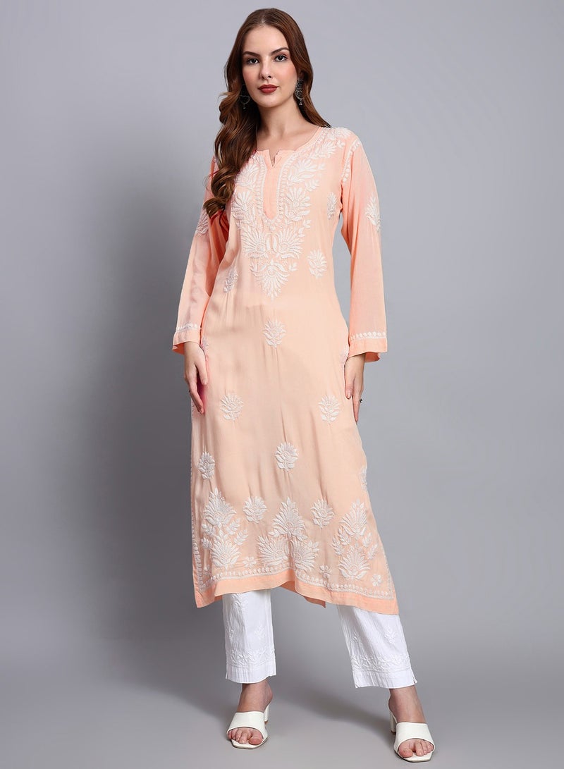Alaya Hand Embroidered Chikankari Modal Straight Kurta-AL3683 - Image 1