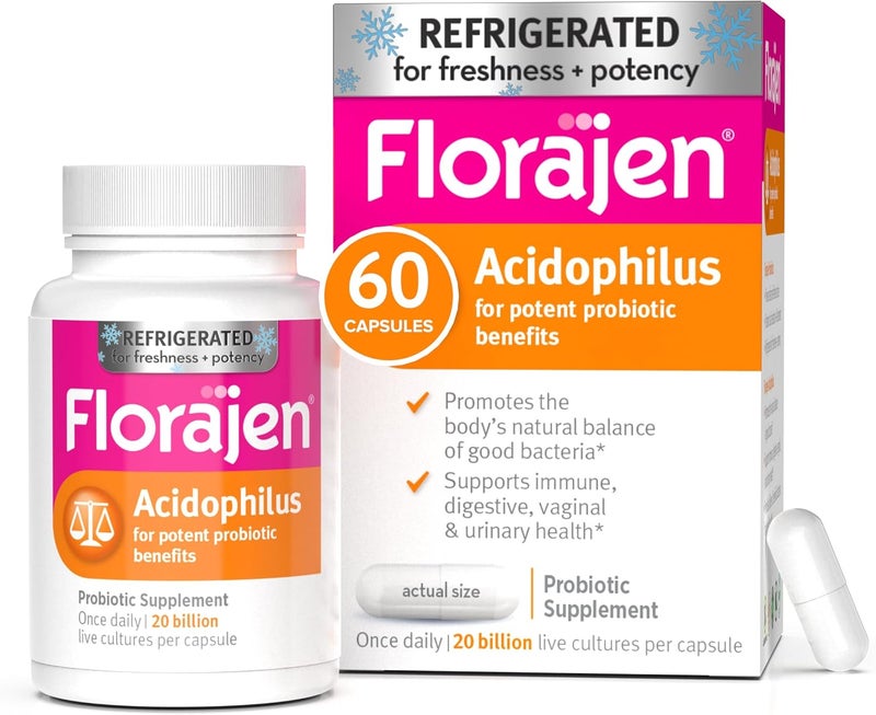 Florajen Acidophilus High Potency Probiotic Supplement - 60 Capsules with 20 Billion CFUs for Immune and Digestive Health - Image 1
