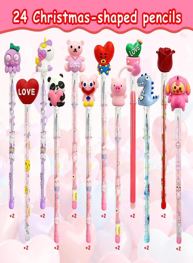AWEELON 24 Pcs Valentine's Day Pencils Bulk Multi Point Push Pencils with for Valentine's Day - Image 3
