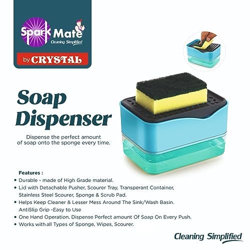 Sparkmate by Crystal Soap Dispenser with Scrub & Sponge Pad - Image 4