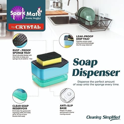 Sparkmate by Crystal Soap Dispenser with Scrub & Sponge Pad - Image 2