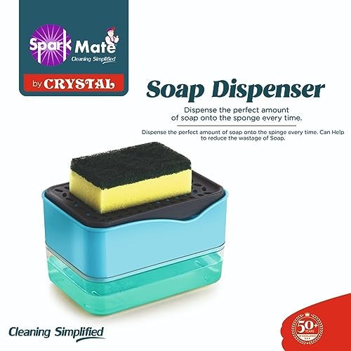 Sparkmate by Crystal Soap Dispenser with Scrub & Sponge Pad - Image 5
