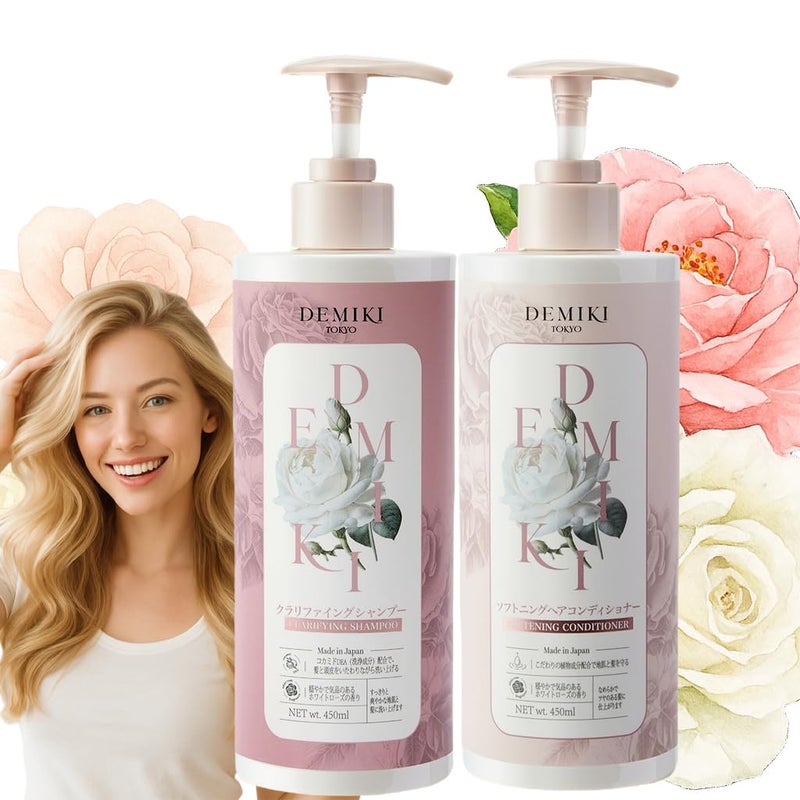 DEMIKI Japanese Shampoo and Conditioner Set for Women,Sulfate Free Shampoo for Oily Hair,Paraben Free, Sulfate Free, Rose Scent,Clarifying Shampoo Moisturizing and Volumizing Natural Hair Care,32oz - Image 1