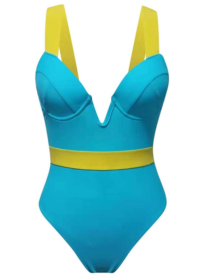 MARGOUN XL Size Women Push Up Bra Neon Bandage Swimwear Bathing Suit Swimming Suit Blue /M0040 - Image 1