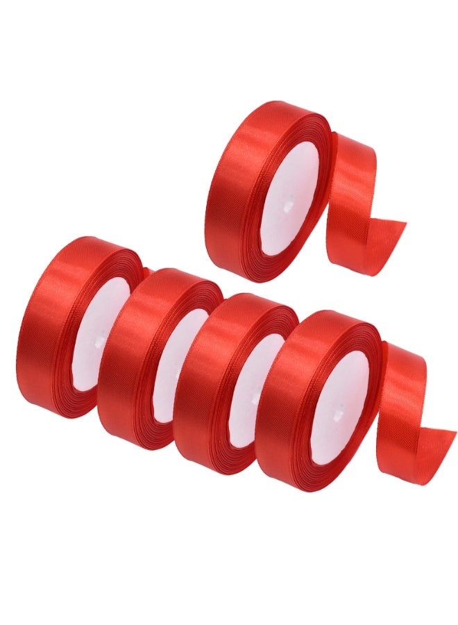 5 Pcs Red Satin Ribbon Double-Faced Satin Ribbons for Flower Bouquet, Gift Wrapping, DIY Crafts, Bridal Shower Wedding Decor - Image 1