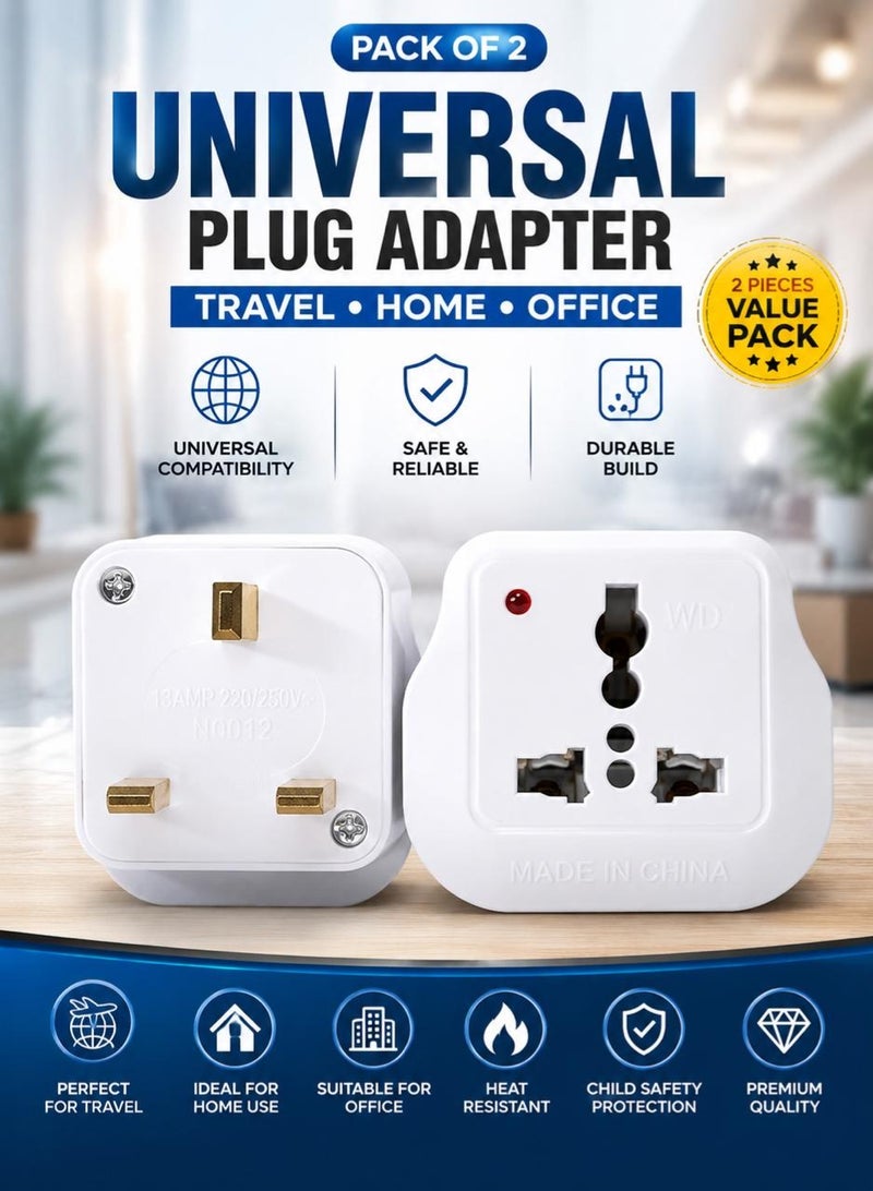 BKMax 2 Pieces Universal Power Adapter, Travel Adaptor for KSA/UAE/UK/HK, AC Power Plug for US/AU/JP/CN, 3 Pin plug adapter (PACK OF 2) - Image 1