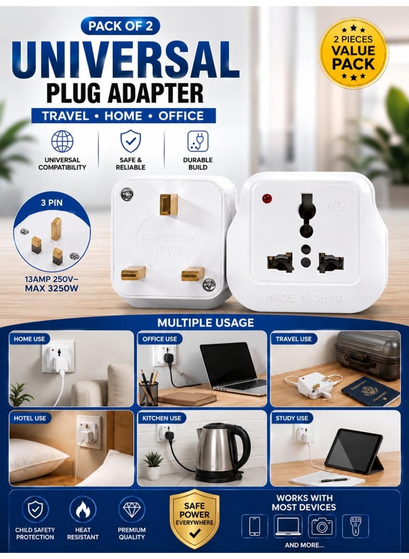 BKMax 2 Pieces Universal Power Adapter, Travel Adaptor for KSA/UAE/UK/HK, AC Power Plug for US/AU/JP/CN, 3 Pin plug adapter (PACK OF 2) - Image 2