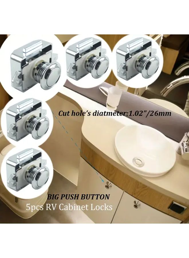 5pcs Chrome RV Cabinet Locks Keyless Push Button Latch For RV Yacht Motorhome Van - Image 1