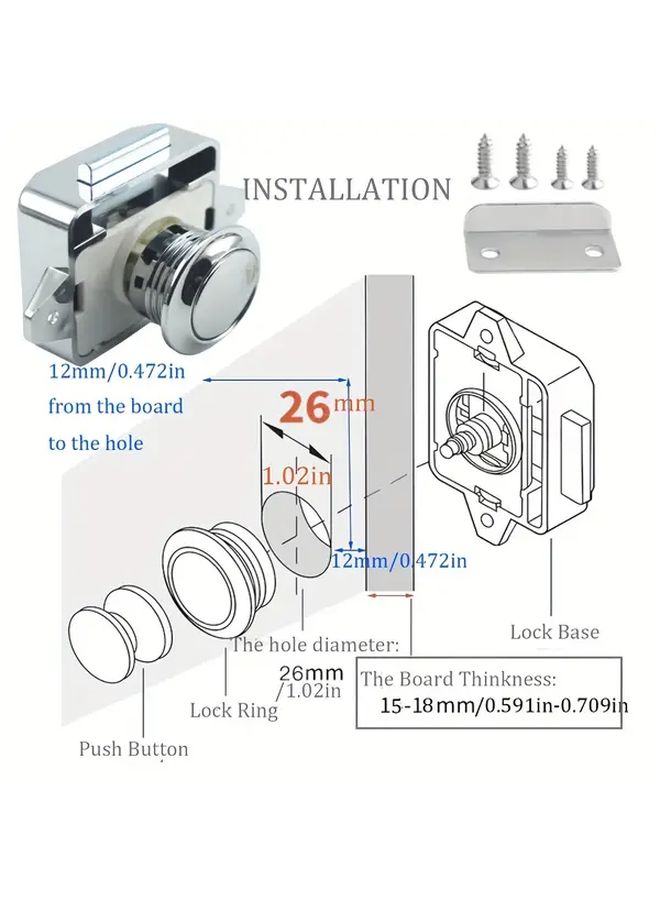 5pcs Chrome RV Cabinet Locks Keyless Push Button Latch For RV Yacht Motorhome Van - Image 2