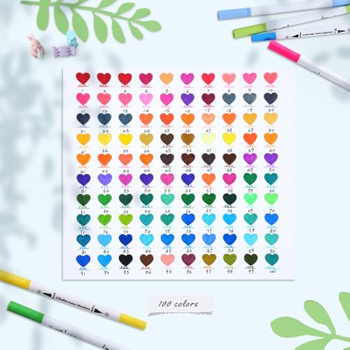 Ohuhu Markers for Adult Coloring Books No Bleeding 100 Colors Coloring Markers Water-based Dual Tips Fineliner & Brush Drawing Pens Art Pens for Kids Adults Sketch Journal - Maui - White - Image 2