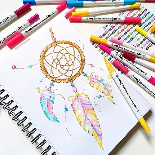 Ohuhu Markers for Adult Coloring Books No Bleeding 100 Colors Coloring Markers Water-based Dual Tips Fineliner & Brush Drawing Pens Art Pens for Kids Adults Sketch Journal - Maui - White - Image 5