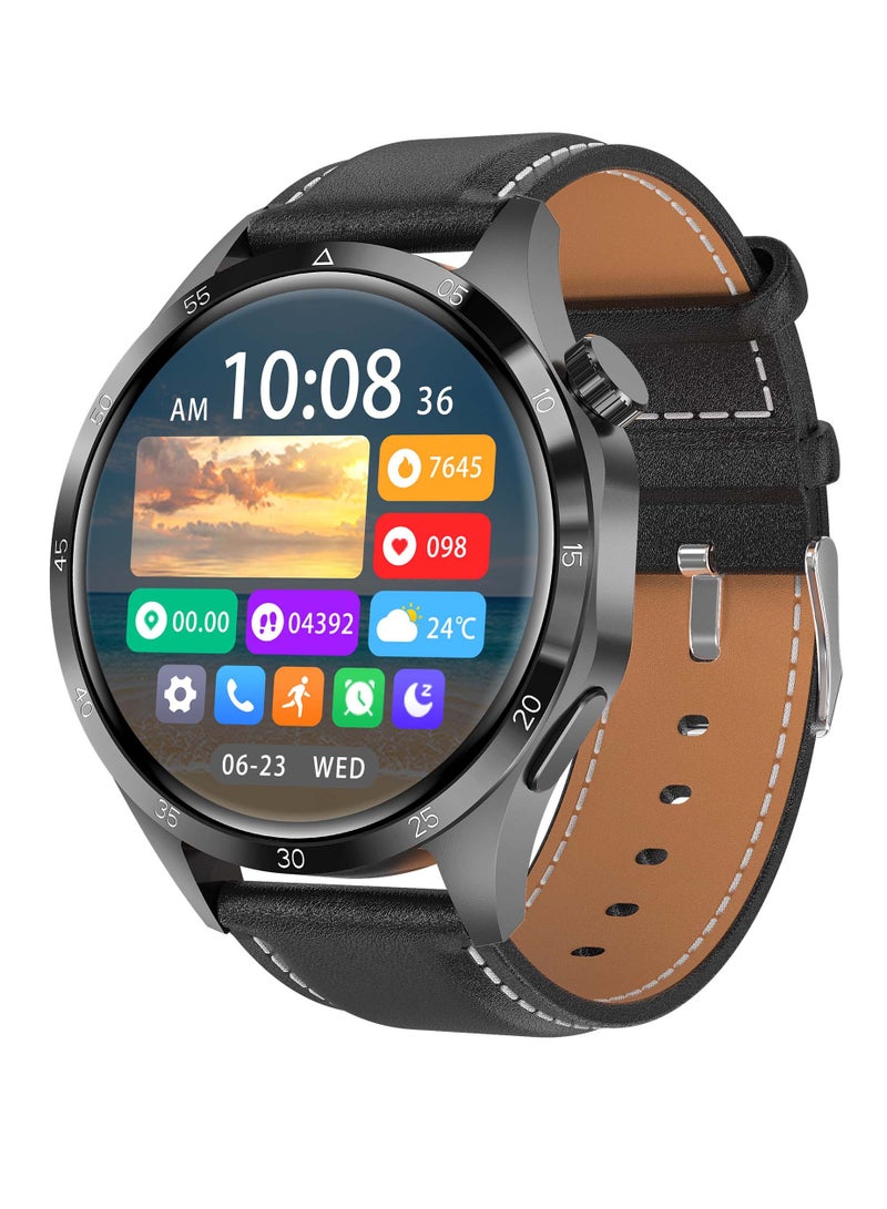 GULFLINK 2024 Round Shape Smart Watch For Men GT4 Pro Blood Oxygen Fitness Tracker Smartwatch- Black and Brown - Image 1