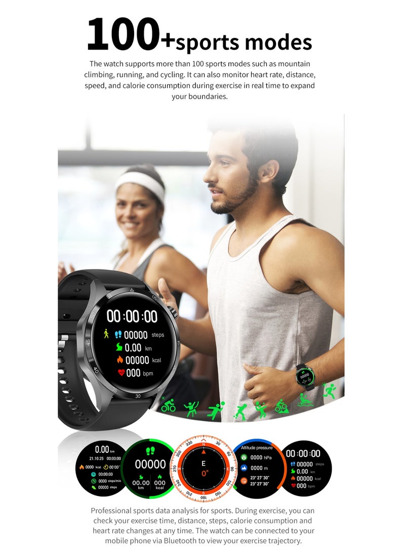 GULFLINK 2024 Round Shape Smart Watch For Men GT4 Pro Blood Oxygen Fitness Tracker Smartwatch- Black and Brown - Image 4