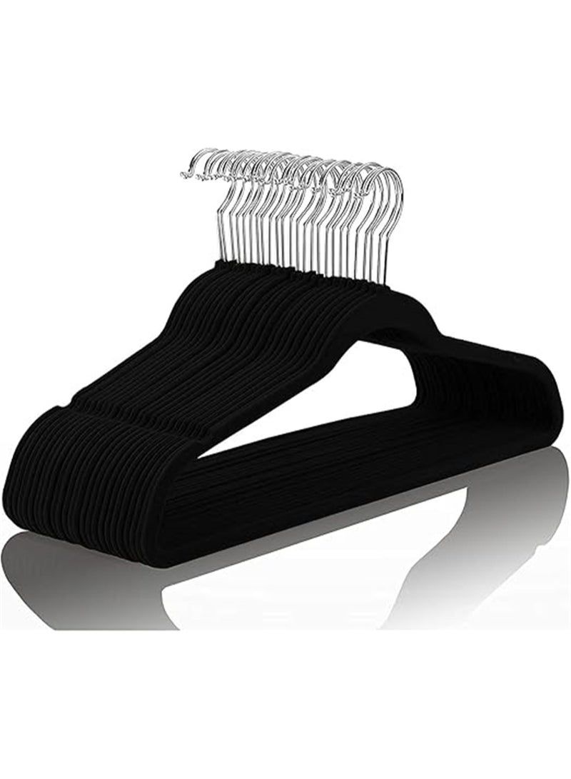Velvet Hangers 20 Pack, Beige Non-Slip Coat Hangers 44.5cm with 360 Degree Rotatable Hook, Slim and Durable Hangers with Shoulder Notches Coat Pant All Clothes (Black 20 Pack) - Image 1