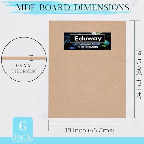 Eduway® A2 18x24 Inch MDF Board Wood Sheet for Mandala, Lippan, Resin Art & Craft, 4mm Thick, Pack of –6 - Premium Cardboard Material for Art , Artists and Craft Students - Hard Cutout in Small and Large Sizes (45x60 cms). - Image 2