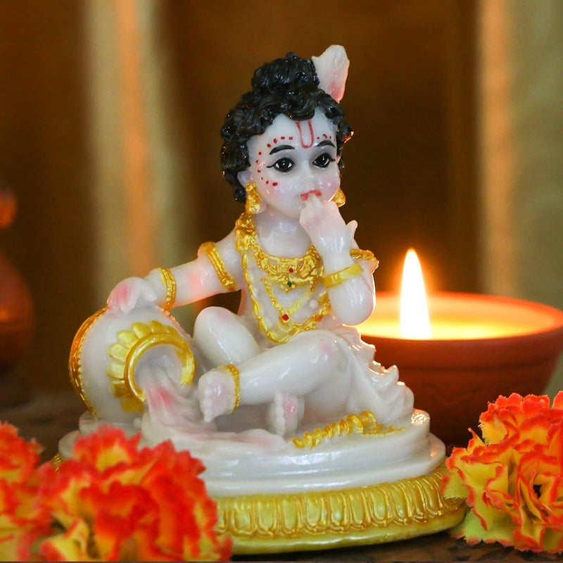 alikiki Indian God Baby Krishna Statue - 4.1" H Handmade Hindu Idol Krishna Figurine for Car Dashboard India Home Office Mandir Temple Pooja Item Murti Puja Product Diwali Gifts - Image 3