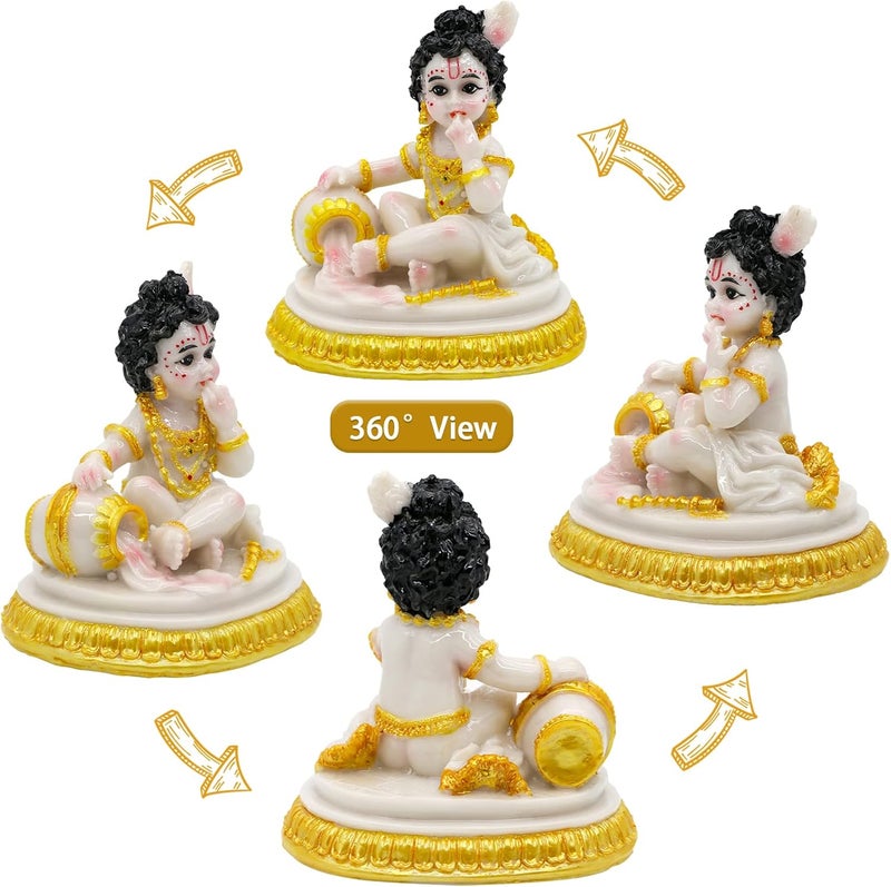 alikiki Indian God Baby Krishna Statue - 4.1" H Handmade Hindu Idol Krishna Figurine for Car Dashboard India Home Office Mandir Temple Pooja Item Murti Puja Product Diwali Gifts - Image 5