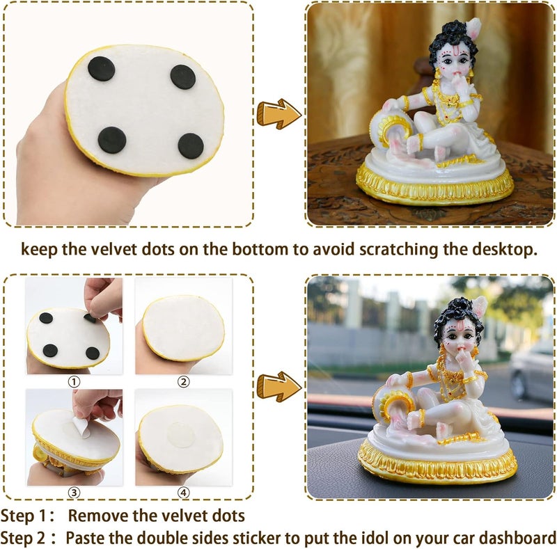 alikiki Indian God Baby Krishna Statue - 4.1" H Handmade Hindu Idol Krishna Figurine for Car Dashboard India Home Office Mandir Temple Pooja Item Murti Puja Product Diwali Gifts - Image 4