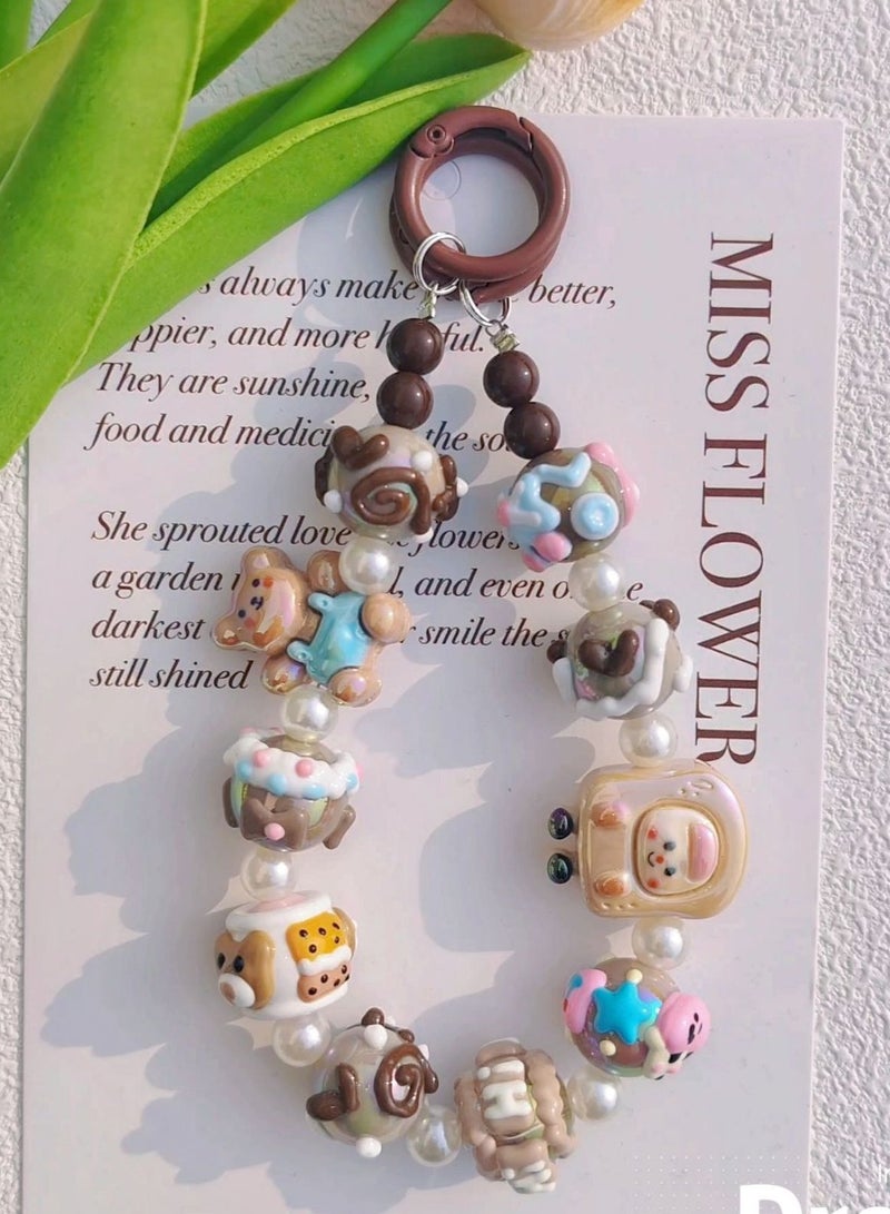NIBEMINENT Beaded Phone Lanyard, Anti Lost Removable Wrist Strap,Cute Cartoon Bracelet Pendant, Phone Keychain Lanyard
