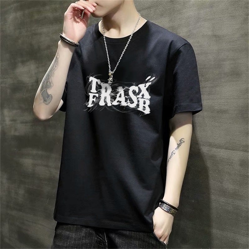 2025 Men'S Short-Sleeve T-Shirt Summer Loose Base Shirt Printed Youth Casual Versatile Trendy Versatile