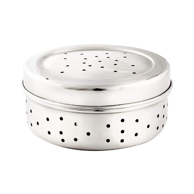 STAINLESS STEEL GREEN CORIANDER STORAGE BOX CURRY LEAVES BOX SET SPROUTS WITH AIR VENTILATION FOOD CONTAINERS SILVER DABBA FLAT BOX STEEL DABBA DHANIYA DIBBA 850 ML