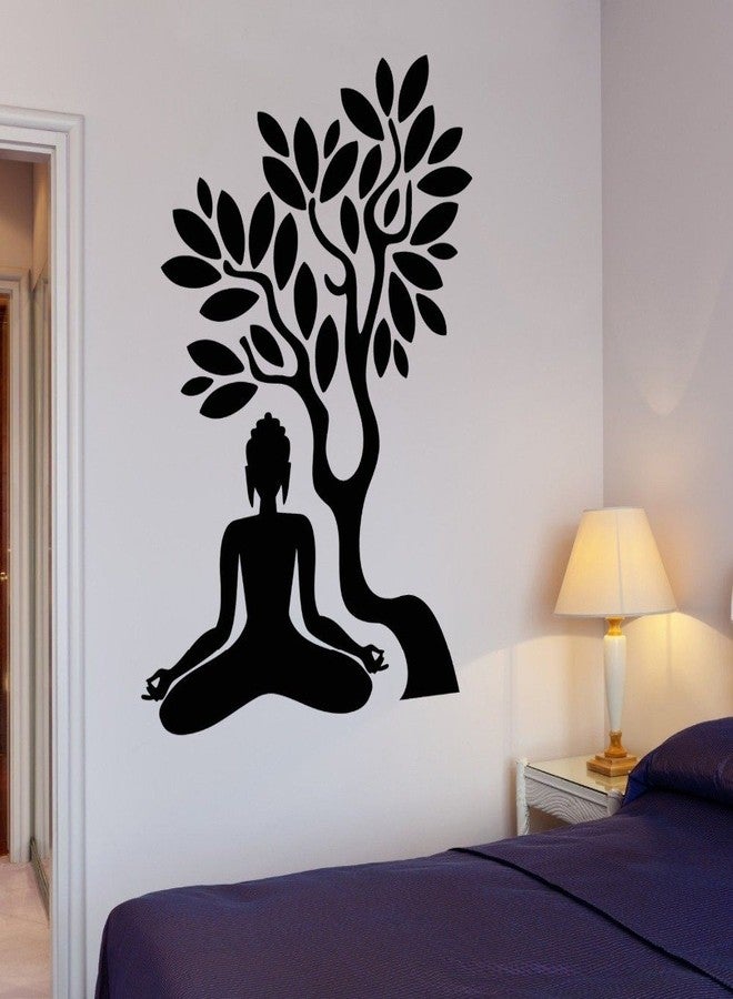 Asmi Collections PVC Wall Stickers Meditating Buddha Under a Tree - Image 1