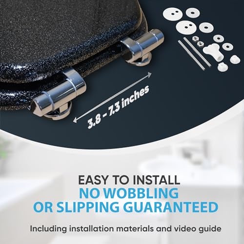 SANILO Wooden Toilet Seat with Soft Close [ROUND] - Decorative, Quiet & Slow Close Molded Wood Seat - With Strong Bumpers & Hinges - Adjustable Fit – Glittering Black - Image 5