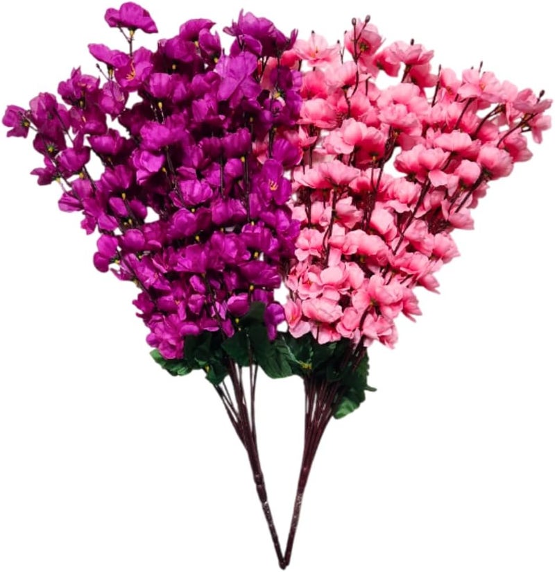 Sheux Artificial Plant for Decoration Cherry Blossom Combo (Purple & Pink) Home Decor, Wedding & Events Decoration, Gifting Bouquet(2 Pieces) - Image 1