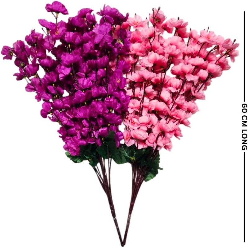 Sheux Artificial Plant for Decoration Cherry Blossom Combo (Purple & Pink) Home Decor, Wedding & Events Decoration, Gifting Bouquet(2 Pieces) - Image 2