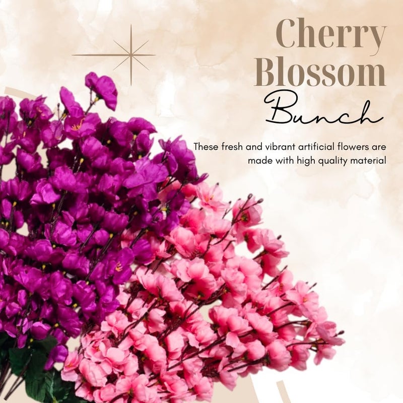 Sheux Artificial Plant for Decoration Cherry Blossom Combo (Purple & Pink) Home Decor, Wedding & Events Decoration, Gifting Bouquet(2 Pieces) - Image 3