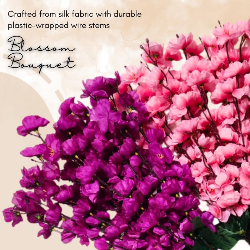 Sheux Artificial Plant for Decoration Cherry Blossom Combo (Purple & Pink) Home Decor, Wedding & Events Decoration, Gifting Bouquet(2 Pieces) - Image 4