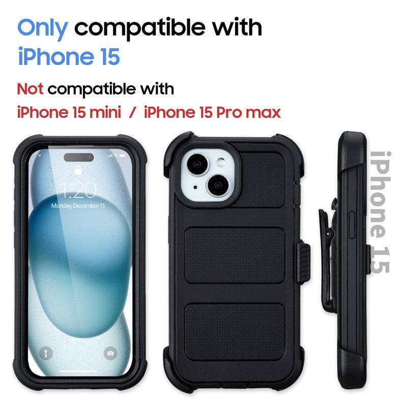 Saiboro Compatible with Defender iPhone 15 Case with Clip,Holster with Kickstand,for Heavy Duty iPhone 15 Phone Case Rugged 2 Layers of Sturdy,Anti-Drop for Phone Case iPhone 15Case Protective(Black) - Image 3