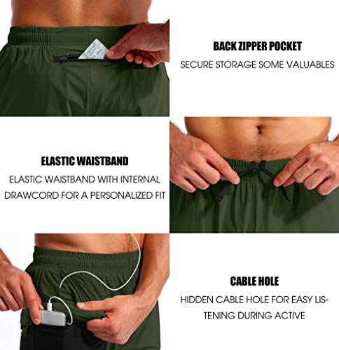 Pudolla Men’s 2 in 1 Running Shorts 5" Quick Dry Gym Athletic Workout Shorts for Men with Phone Pockets(Dark Green Medium) - Image 5