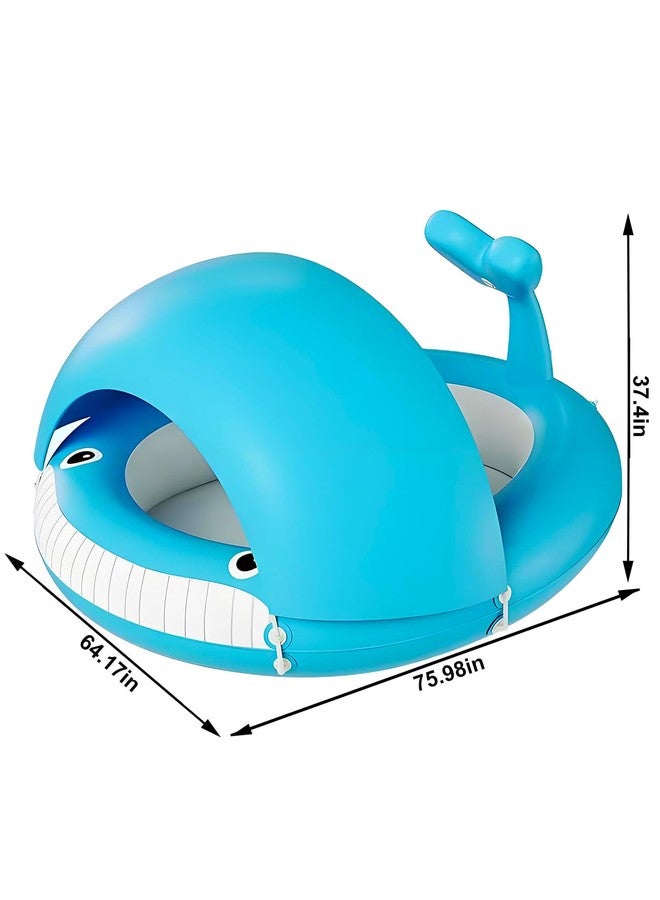 COBOPANDA Inflatable Kids Pool with Canopy,Blue Whale Sprinkler Baby Swimming Pool for Toddlers,Portable Kiddie Pool for Backyard Outdoor Water Fun 76.0"×64"×37.4" - Image 2