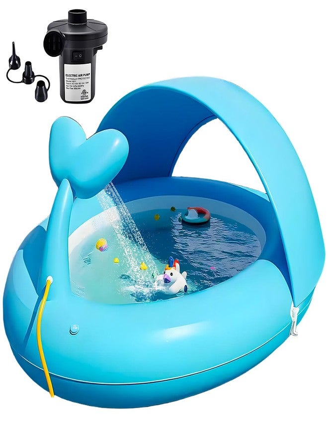 COBOPANDA Inflatable Kids Pool with Canopy,Blue Whale Sprinkler Baby Swimming Pool for Toddlers,Portable Kiddie Pool for Backyard Outdoor Water Fun 76.0"×64"×37.4" - Image 1