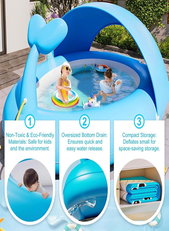 COBOPANDA Inflatable Kids Pool with Canopy,Blue Whale Sprinkler Baby Swimming Pool for Toddlers,Portable Kiddie Pool for Backyard Outdoor Water Fun 76.0"×64"×37.4" - Image 3