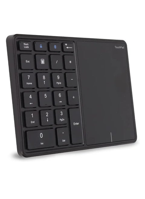 2.4G Wireless Numeric Keypad with Touchpad, 22 Keys Portable Bluetooth Number Pad, Financial Accounting USB C Rechargeable Number KeyboardBlack