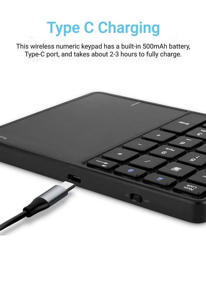 Generic - 2.4G Wireless Numeric Keypad with Touchpad, 22 Keys Portable Bluetooth Number Pad, Financial Accounting USB C Rechargeable Number KeyboardBlack - Image 1