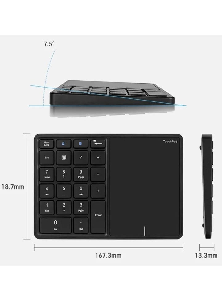 Generic - 2.4G Wireless Numeric Keypad with Touchpad, 22 Keys Portable Bluetooth Number Pad, Financial Accounting USB C Rechargeable Number KeyboardBlack - Image 1