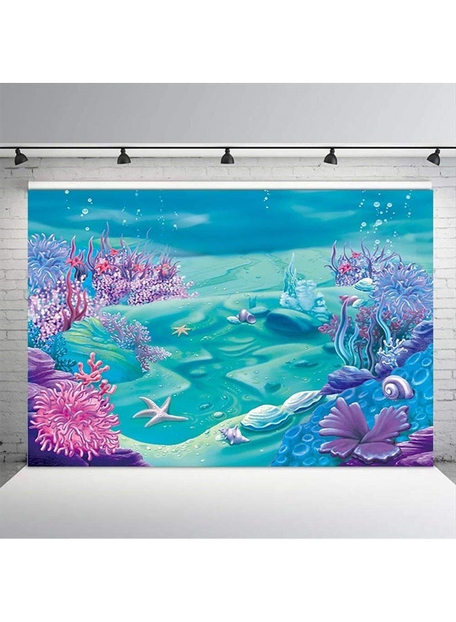 Avezano COMOPHOTO Under The Sea Mermaid Backdrop Deep Blue Sea Castle Shell Photography Background Child Kids Mermaid Themed Birthday Party Decoration Backdrops (7x5ft) - Image 3