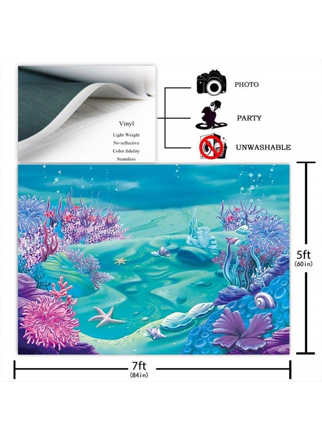 Avezano COMOPHOTO Under The Sea Mermaid Backdrop Deep Blue Sea Castle Shell Photography Background Child Kids Mermaid Themed Birthday Party Decoration Backdrops (7x5ft) - Image 2