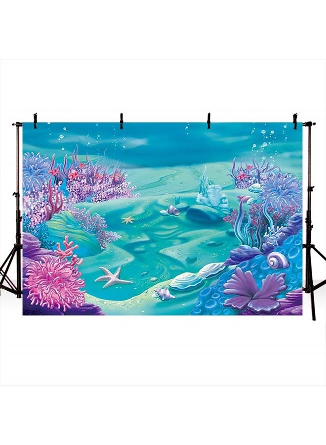 Avezano COMOPHOTO Under The Sea Mermaid Backdrop Deep Blue Sea Castle Shell Photography Background Child Kids Mermaid Themed Birthday Party Decoration Backdrops (7x5ft) - Image 1