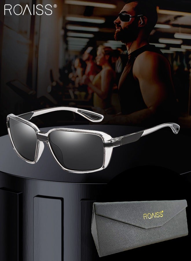 رويس نظارات شمسية رياضية مستقطبة للرجال والنساء، نظارات ركوب الدراجات بحماية من الأشعة فوق البنفسجية 400، نظارات ركوب الدراجات الجبلية المقاومة للغبار لرياضة البيسبول والجري وصيد الأسماك والجولف، شفافة ورمادية - Image 1
